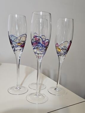 Hand-Painted Multicolor Champagne Flutes - Decorative Glassware